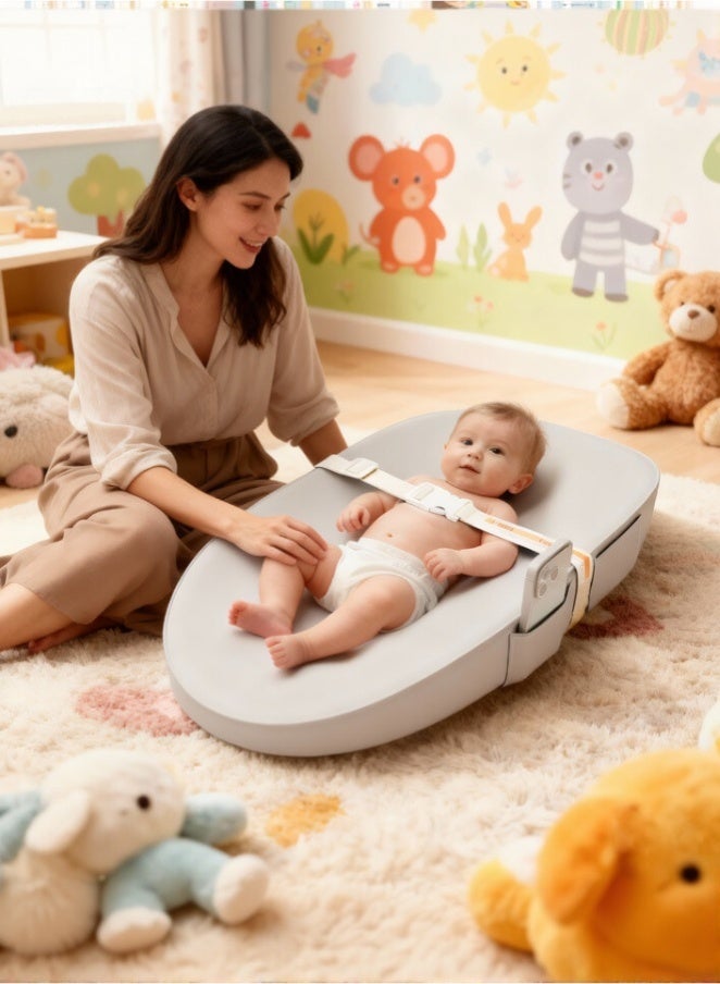 WALALLA Baby Changing Pad with Wipeable & Waterproof PU Cover, Contoured Diaper Changing Pad for Dresser with Non-Slip Safety Belt, Portable and Lightweight, Large Cushioned Foam, Grey - Image 1