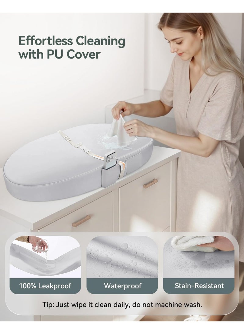 WALALLA Baby Changing Pad with Wipeable & Waterproof PU Cover, Contoured Diaper Changing Pad for Dresser with Non-Slip Safety Belt, Portable and Lightweight, Large Cushioned Foam, Grey - Image 3