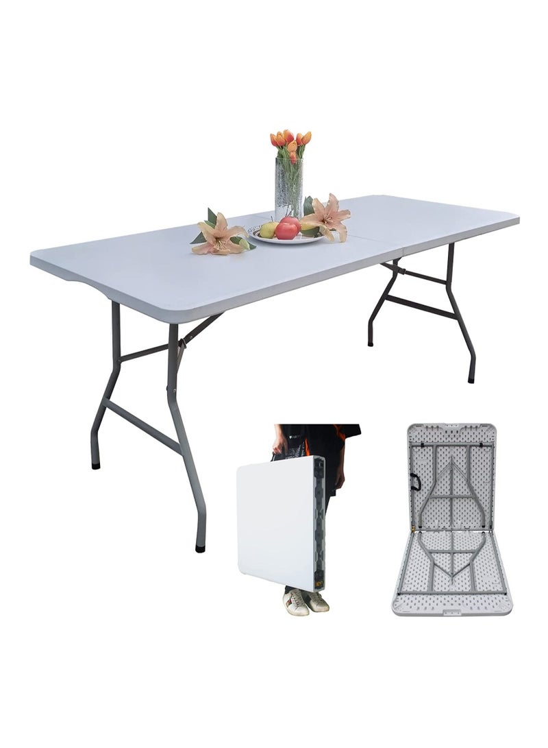 DubaiGallery 6ft Folding Table Plastic Fold in Half w/Handle Heavy Duty Portable Indoor Outdoor for Garden Party Picnic Camping BBQ Dining Kitchen Wedding Market Events - Image 2