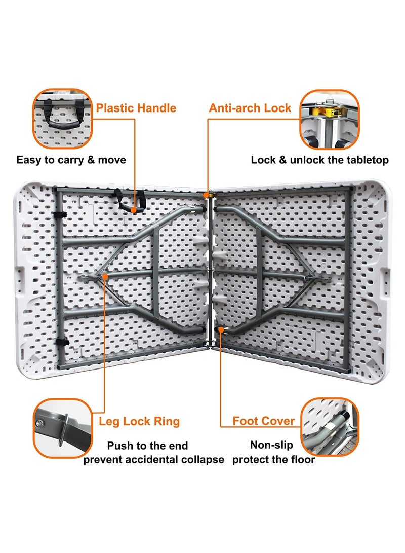 DubaiGallery 6ft Folding Table Plastic Fold in Half w/Handle Heavy Duty Portable Indoor Outdoor for Garden Party Picnic Camping BBQ Dining Kitchen Wedding Market Events - Image 4