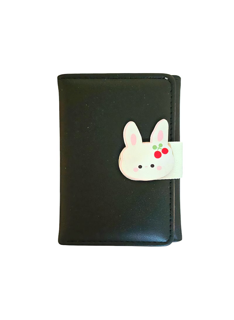 Cute Bunny Small Wallet – Multi-Pocket Design with Snap Closure , Practical & Stylish Design / Black - Image 1