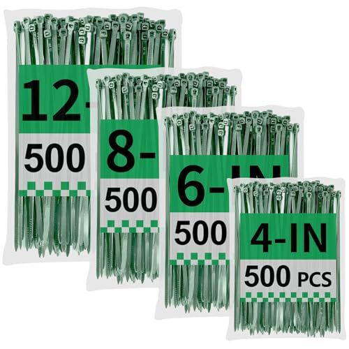 Yakobela Green Zip Ties Assorted Sizes 46812 2000 Pack Cable Ties UV Resistant for Garden Plants Fence Holiday Lights Yakobela - Image 1