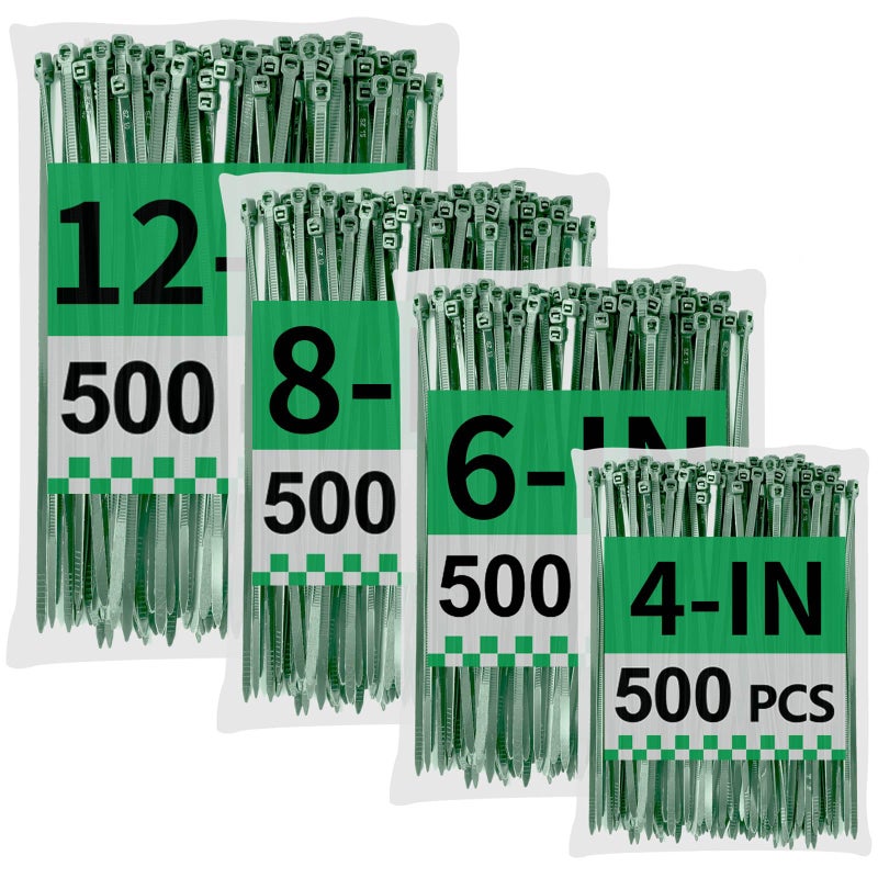 Yakobela Green Zip Ties Assorted Sizes 46812 2000 Pack Cable Ties UV Resistant for Garden Plants Fence Holiday Lights Yakobela - Image 2