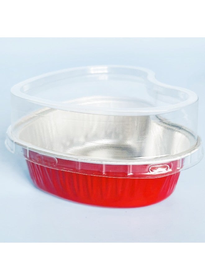 Thickened Colorful Heart-shaped Baking Cups Pudding Cake Oven Special Aluminum Foil High-temperature Resistant Box Mooncake Tray-Color:Red Bottom Box + Plastic Cover - Image 1