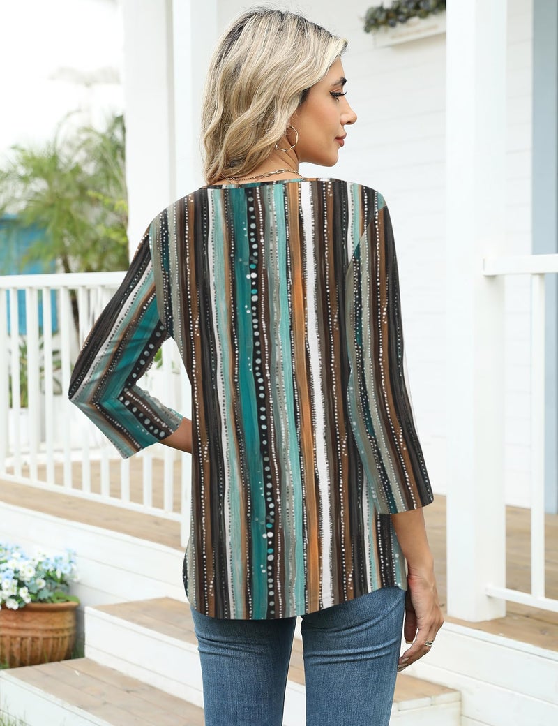 LOMON Plus Size 3/4 Sleeve Tops for Women 2026 Boho Bohemian Clothes Asymmetrical Square Neck Shirts XXL - Image 5