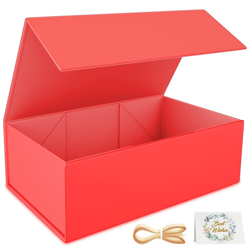 RYDDOY صندوق هدايا أحمر مقاس 9.5x6x3 بوصة صندوق هدايا للهدايا مع أغطية إغلاق مغناطيسي مستطيل قابل للطي لصندوق اقتراح وصيفة العروس وحفلات الزفاف وأعياد الميلاد والهالوين وتغليف هدايا عيد الميلاد - Image 1