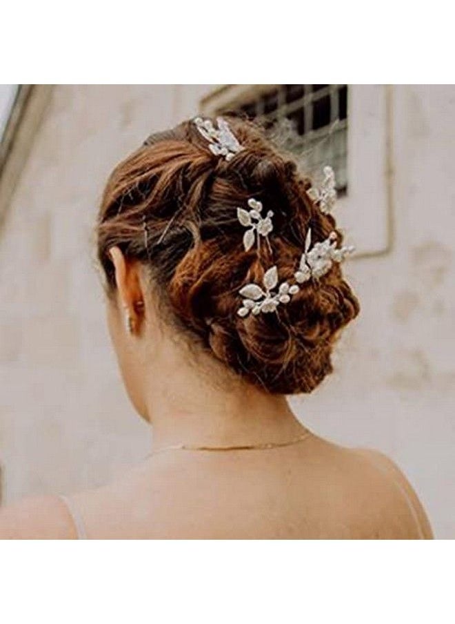 Unicra Flower Bride Wedding Hair Pins Silver Bridal Hair Pieces Pearl Hair Accessories Leaf Prom Hair Clips For Women And Girls ( Pack Of 5)  - Image 4