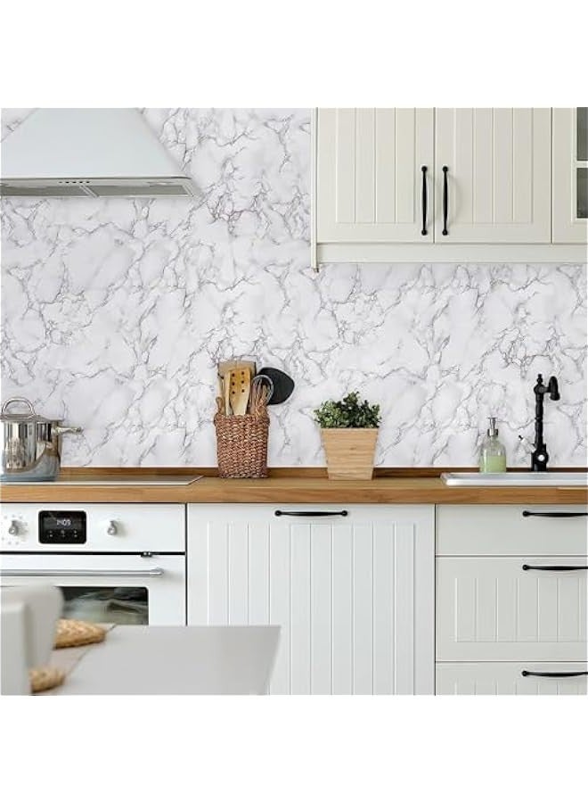 تراسل ورق حائط رخامي مقاس 60 × 500 سم، ورق حائط رخامي لاصق، ورق حائط ذاتي اللصق والتقشير، ورق حائط مقاوم للماء مقاوم للزيت لسطح المطبخ والحمام وأثاث خزانة المطبخ - Image 2