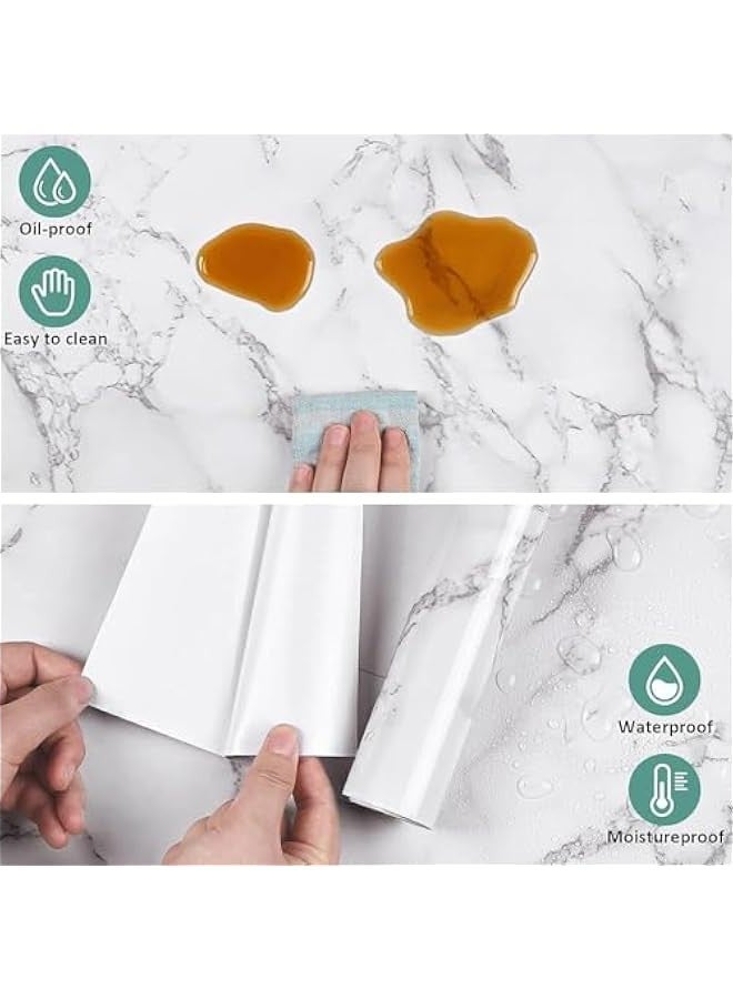 تراسل ورق حائط رخامي مقاس 60 × 500 سم، ورق حائط رخامي لاصق، ورق حائط ذاتي اللصق والتقشير، ورق حائط مقاوم للماء مقاوم للزيت لسطح المطبخ والحمام وأثاث خزانة المطبخ - Image 3