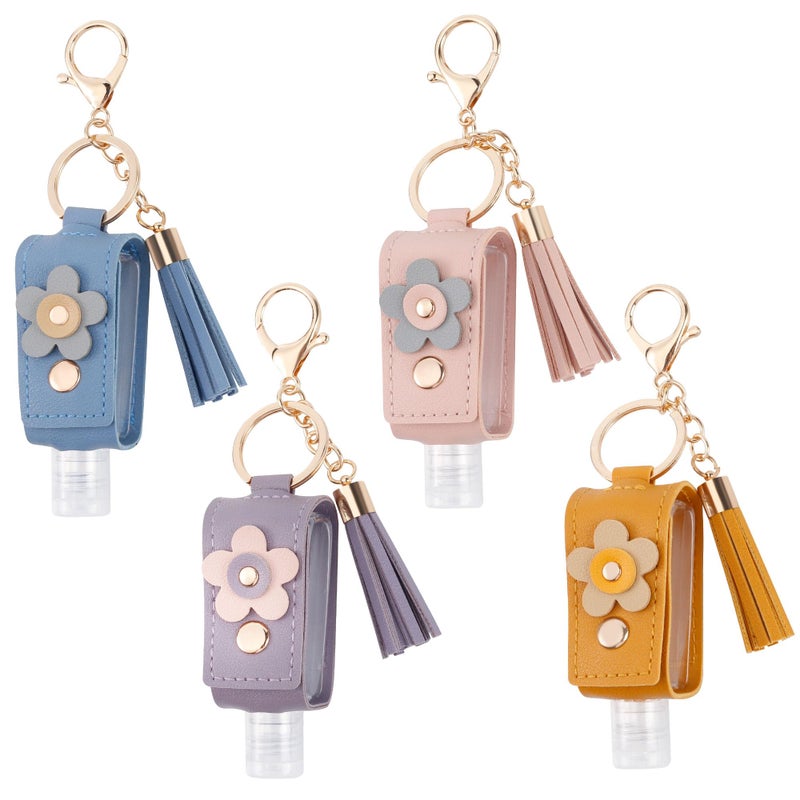 GTILE 4Pcs Hand Sanitizer Keychain, Portable Leather Empty Bottles, 30ml Squeeze Bottle Refillable Containers, Cute Hand Sanitizer for Toiletry Lotion Liquid Soap Shampoo (Pink, Blue, Purple, Yellow) - Image 1