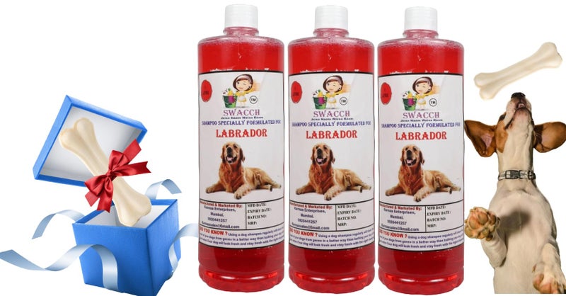 swacch Shampoo | Puppy Safe Shampoo | Labrador Dog Shampoo (1 Litre) (Pack of 3) Jasmine + Large White Bone | Dog Chew Bones | Teething chew Toy | Dental Teething | Combo Pack - Image 1