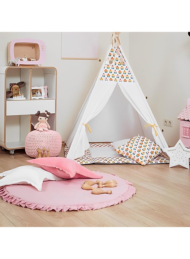Bebiland Baby Play Mat, Baby Cotton Play Mat Soft Crawling Mat Detachable Washable,Round Ruffled Cushion Soft Breathable Crawling Pad for Nursery Room Kids Boys Girls Bedroom (Pink)  - Image 2