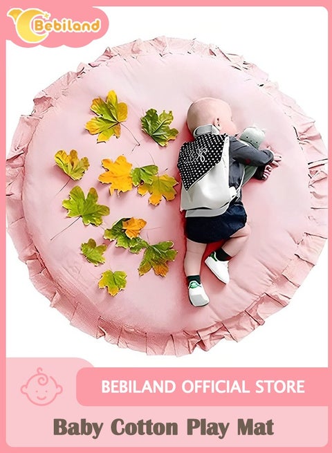 Baby Play Mat, Baby Cotton Play Mat Soft Crawling Mat Detachable Washable,Round Ruffled Cushion Soft Breathable Crawling Pad for Nursery Room Kids Boys Girls Bedroom (Pink)