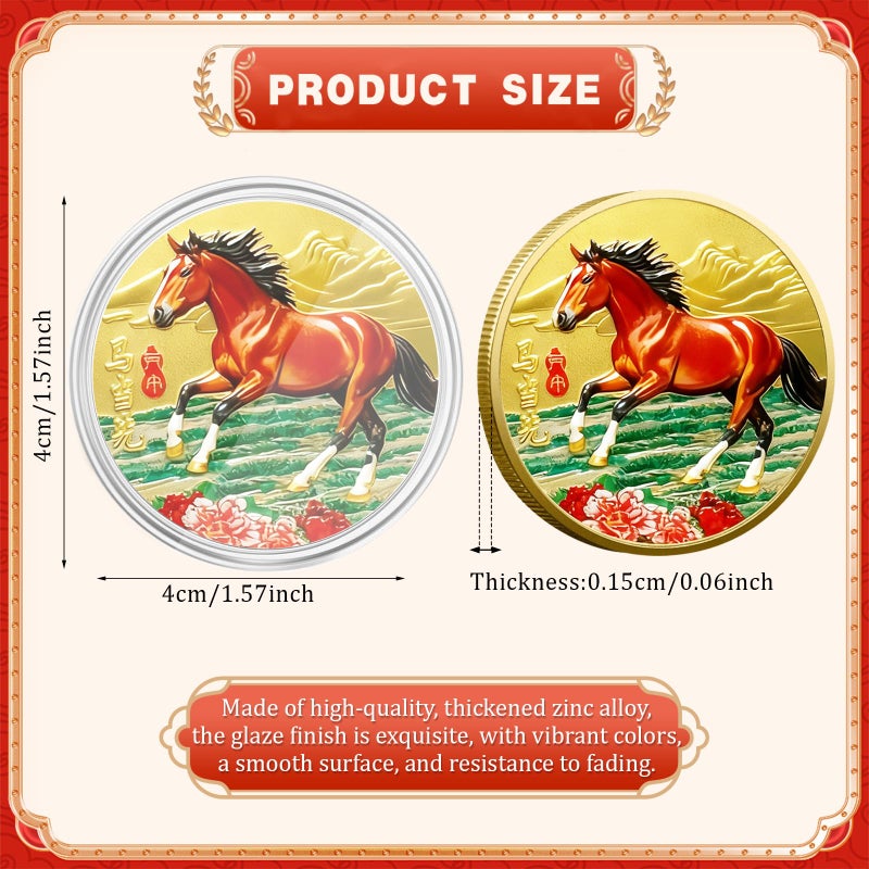LAIAMER 10 Pcs Chinese Horse Coin 2026 Year of The Horse Zodiac Coin Gold Chinese Lucky Coin for Lunar Year Zodiac Blessing Souvenir Gifts with Protective Case - Image 3