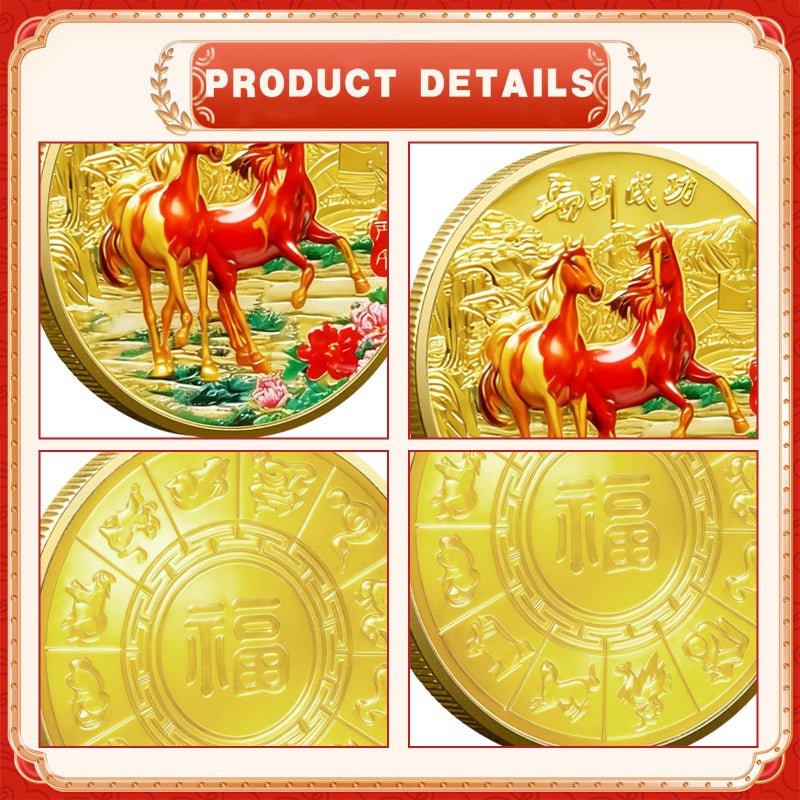 LAIAMER 10 Pcs Chinese Horse Coin 2026 Year of The Horse Zodiac Coin Gold Chinese Lucky Coin for Lunar Year Zodiac Blessing Souvenir Gifts with Protective Case - Image 4