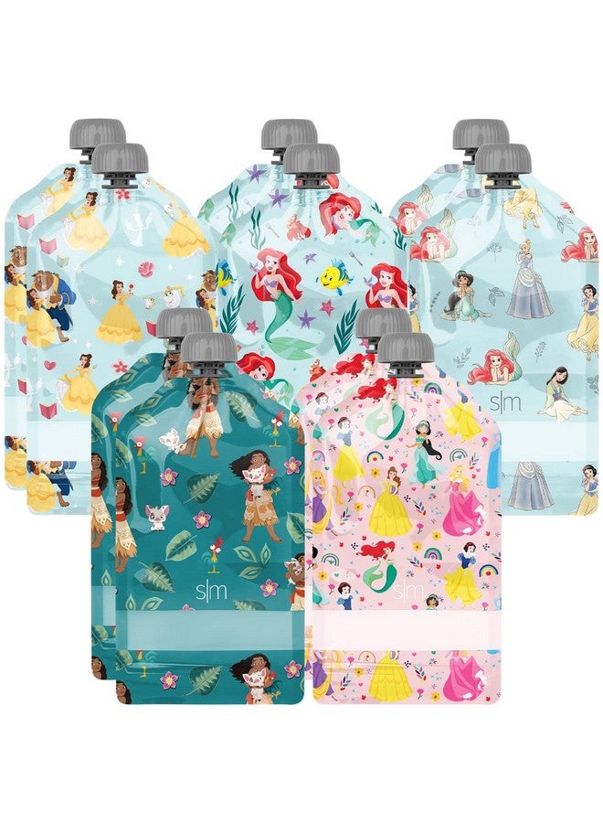 Simple Modern Simple Modern Disney Reusable Baby Food Pouches for Toddlers | BPA Free Plastic, Food Safe, Freezer Safe | Refillable for Applesauce Yogurt & Puree Squeeze Pouch | 10 pack | 5oz | Disney Princesses - Image 1