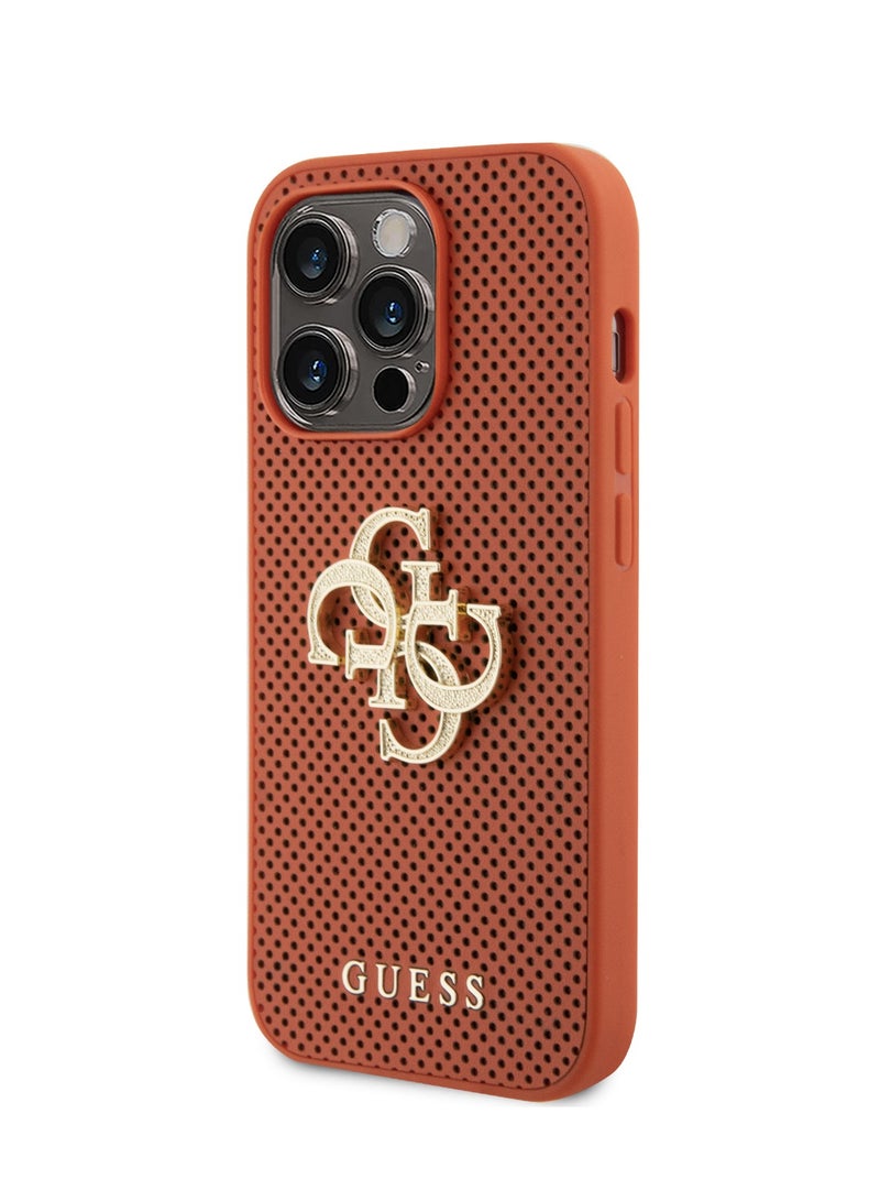 GUESS Perforated PU Leather Case with 4G Glitter for iPhone 15 Pro -Orange - Image 3