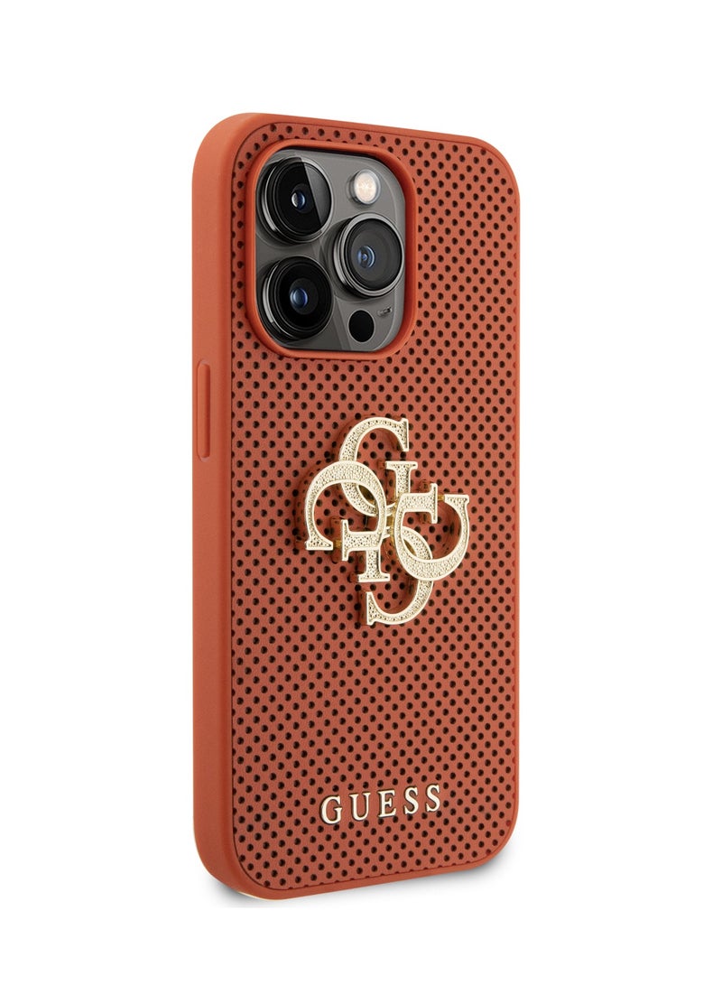 GUESS Perforated PU Leather Case with 4G Glitter for iPhone 15 Pro -Orange - Image 2
