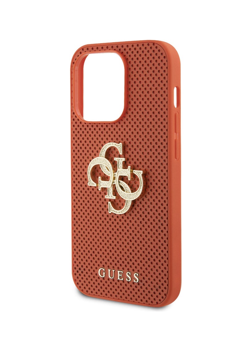 GUESS Perforated PU Leather Case with 4G Glitter for iPhone 15 Pro -Orange - Image 4