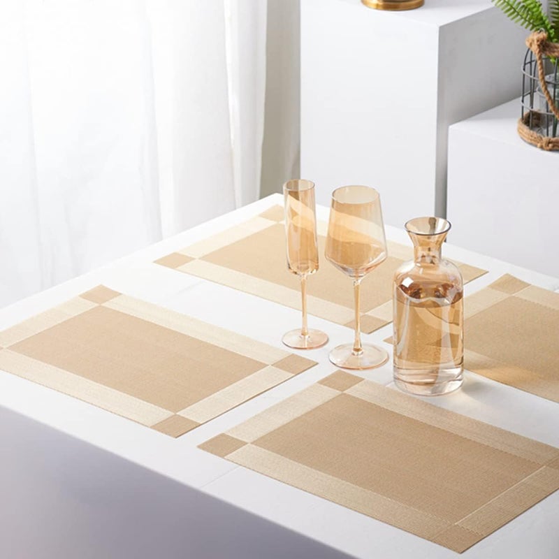 AROSHNAY Placemats for Dining Table Easy to Clean Plastic Washable Placemat for Kitchen Table Indoor Outdoor Table Mats Heatresistand Washable Woven Vinyl Table Mats Gold 6 - Image 4