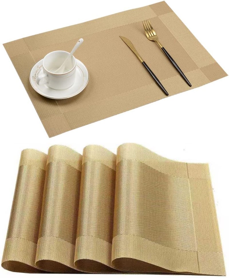 AROSHNAY Placemats for Dining Table Easy to Clean Plastic Washable Placemat for Kitchen Table Indoor Outdoor Table Mats Heatresistand Washable Woven Vinyl Table Mats Gold 6 - Image 1