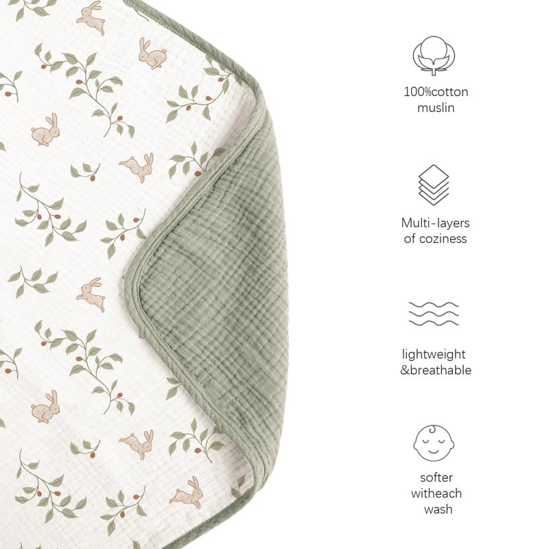 Konssy Muslin Baby Blankets for Girls Boys, 100% Cotton Crib Blanket for Baby Infant Toddler, Super Soft and Lightweight Nursery Blankets 40"x36"ï¼ˆRabbit - Image 3