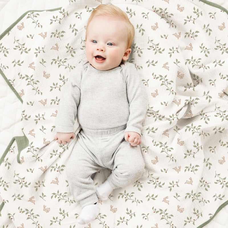 Konssy Muslin Baby Blankets for Girls Boys, 100% Cotton Crib Blanket for Baby Infant Toddler, Super Soft and Lightweight Nursery Blankets 40"x36"ï¼ˆRabbit - Image 4