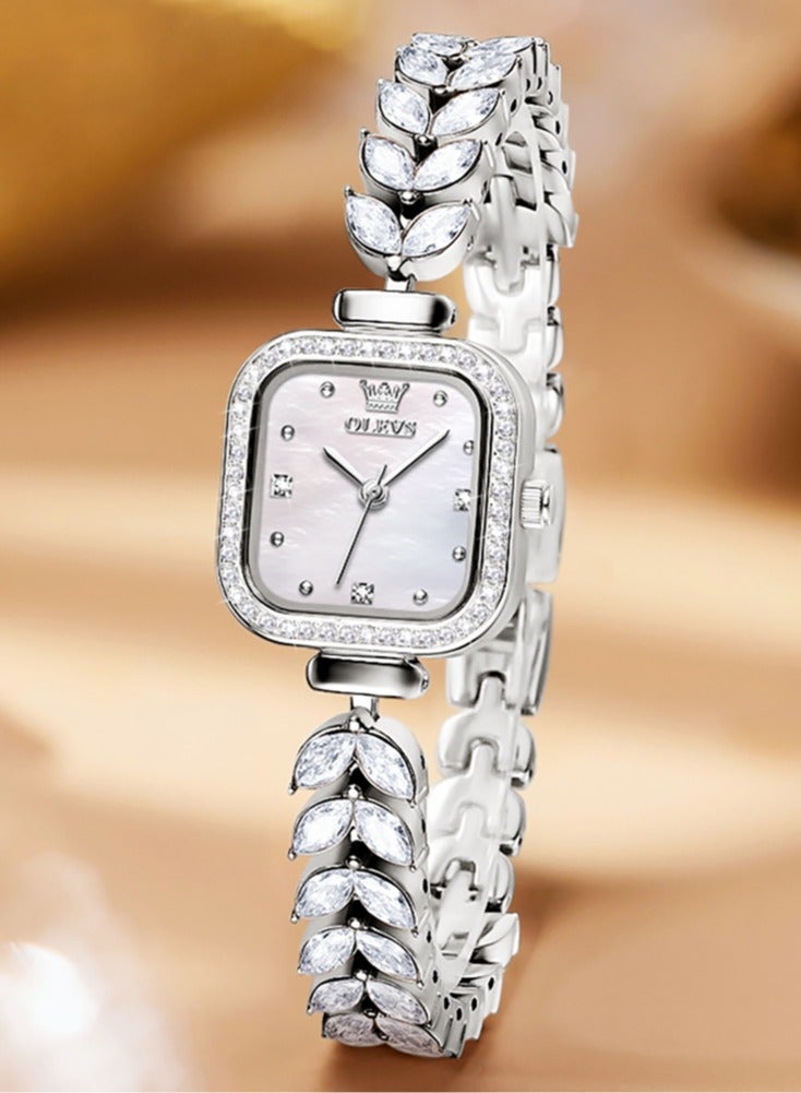OLEVS Diamond-Studded Light Luxury Square Women's Bracelet Watch 30M Water-Resistant - Image 1