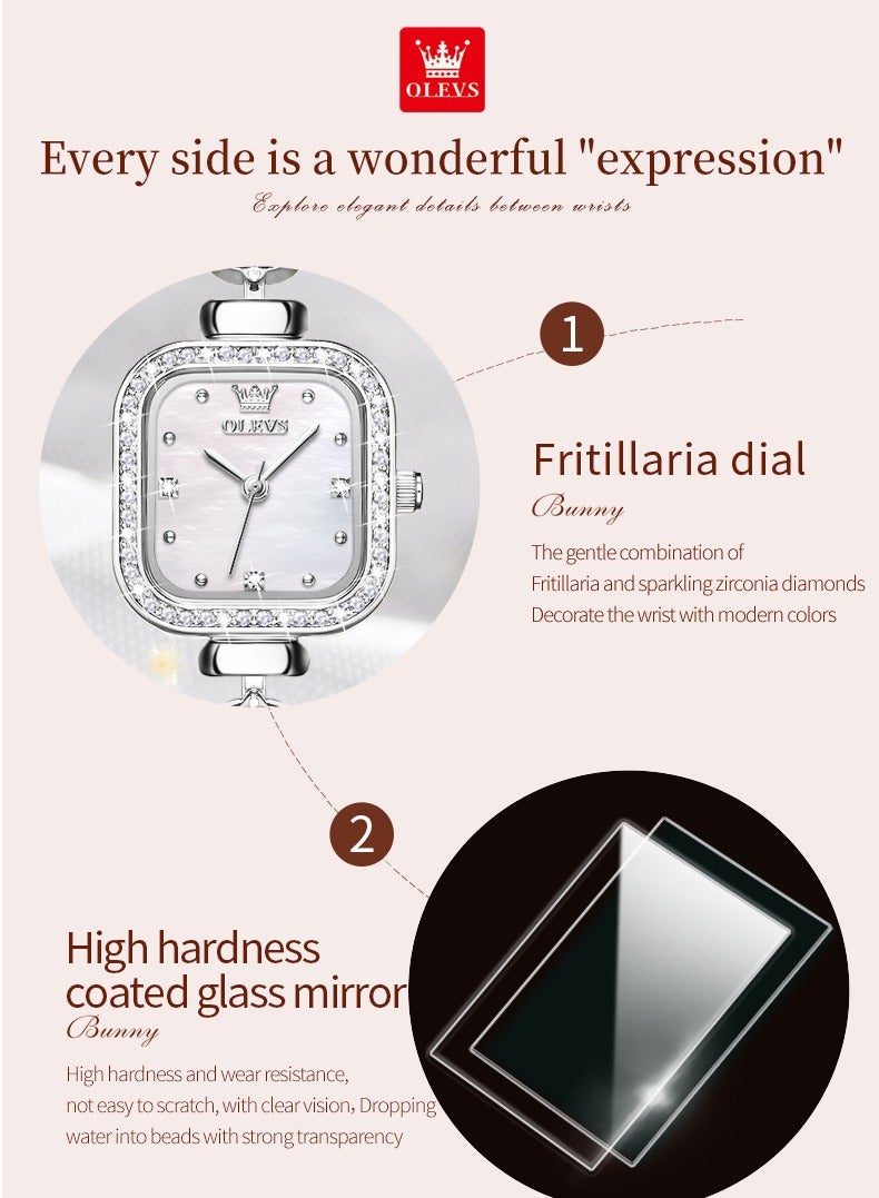 OLEVS Diamond-Studded Light Luxury Square Women's Bracelet Watch 30M Water-Resistant - Image 2