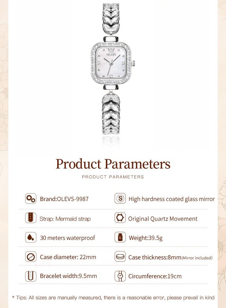 OLEVS Diamond-Studded Light Luxury Square Women's Bracelet Watch 30M Water-Resistant - Image 4