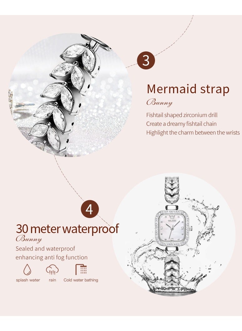 OLEVS Diamond-Studded Light Luxury Square Women's Bracelet Watch 30M Water-Resistant - Image 3