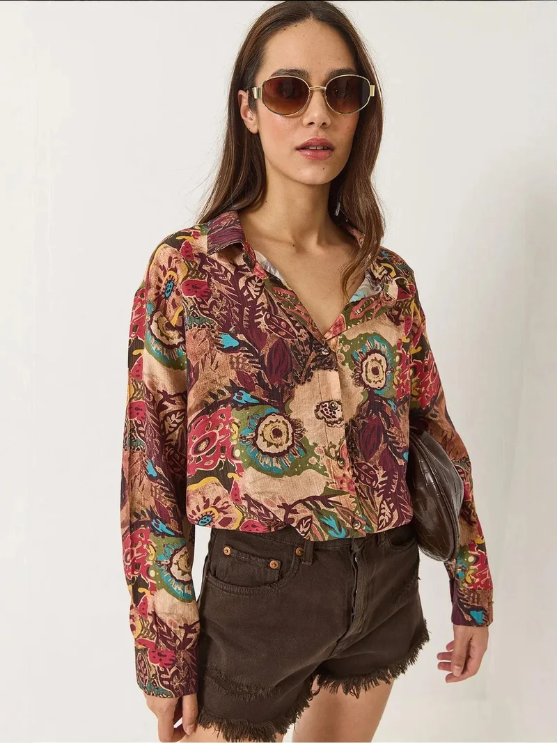 Bianco Lucci LUCCI Abstract Pattern Oversized Long Sleeve Shirt