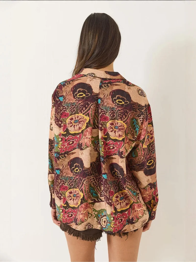 Bianco Lucci LUCCI Abstract Pattern Oversized Long Sleeve Shirt