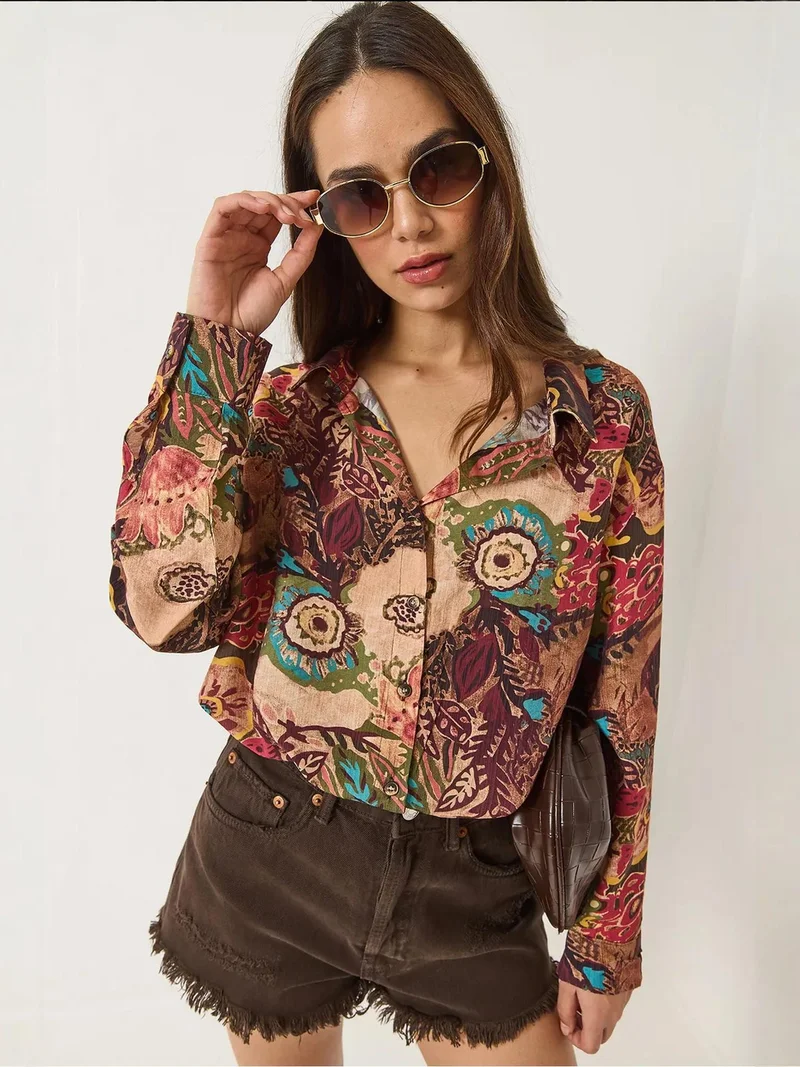 Bianco Lucci LUCCI Abstract Pattern Oversized Long Sleeve Shirt