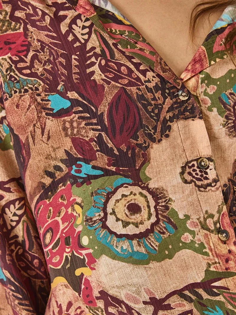 Bianco Lucci LUCCI Abstract Pattern Oversized Long Sleeve Shirt