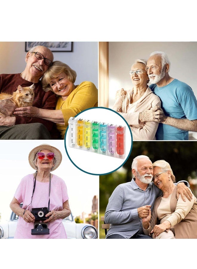 منظم حبوب أسبوعي - منظم حبوب وفيتامينات، تذكير بتناول الدواء 4 مرات في اليوم، أقسام صباحية ومسائية، من الاثنين إلى الأحد، مناسب للسفر أو حقيبة اليد - Image 4