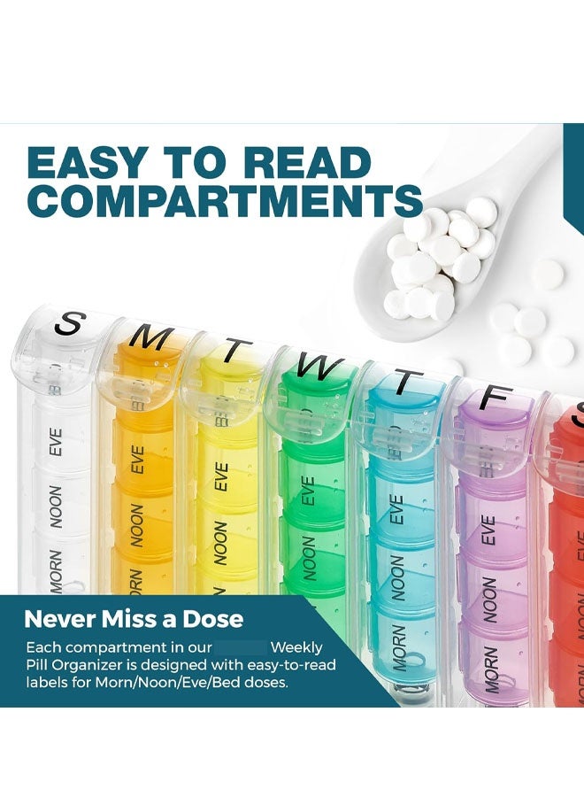 منظم حبوب أسبوعي - منظم حبوب وفيتامينات، تذكير بتناول الدواء 4 مرات في اليوم، أقسام صباحية ومسائية، من الاثنين إلى الأحد، مناسب للسفر أو حقيبة اليد - Image 5