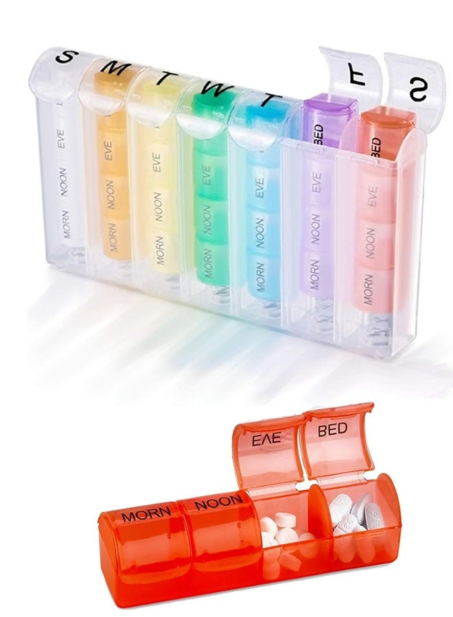 منظم حبوب أسبوعي - منظم حبوب وفيتامينات، تذكير بتناول الدواء 4 مرات في اليوم، أقسام صباحية ومسائية، من الاثنين إلى الأحد، مناسب للسفر أو حقيبة اليد - Image 1