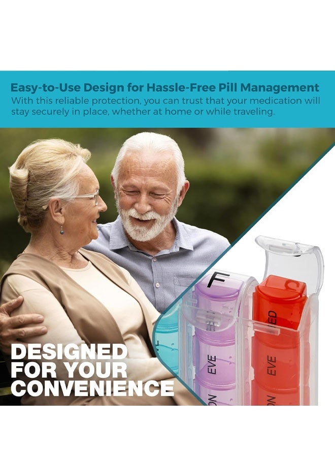 منظم حبوب أسبوعي - منظم حبوب وفيتامينات، تذكير بتناول الدواء 4 مرات في اليوم، أقسام صباحية ومسائية، من الاثنين إلى الأحد، مناسب للسفر أو حقيبة اليد - Image 3