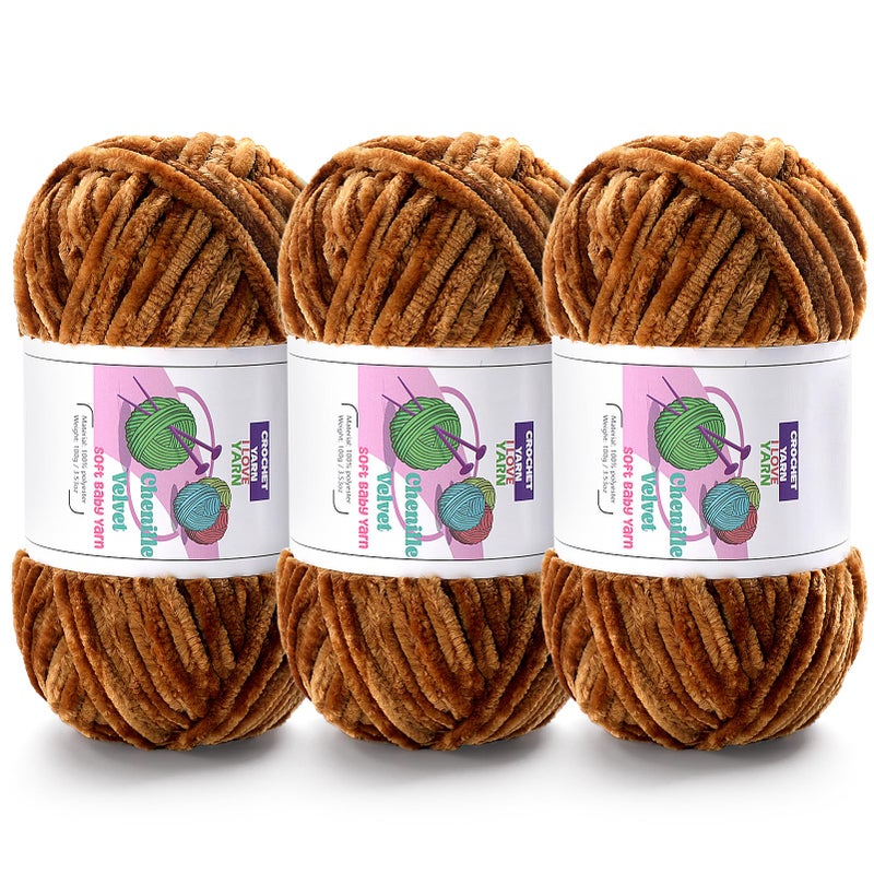 DAERBOF 3 Skeins Velvet Chunky Yarn Chenille Yarn for Crocheting and Hand Knitting Blanket Yarns for Making Scarves and Knitting Projects Amigurumi Crochet Yarn 335oz 3875yds - Image 3