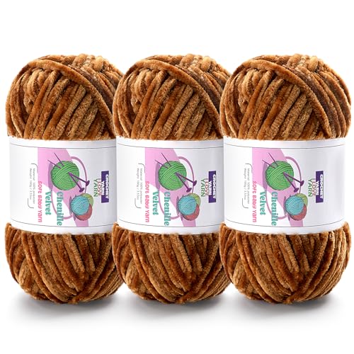 DAERBOF 3 Skeins Velvet Chunky Yarn Chenille Yarn for Crocheting and Hand Knitting Blanket Yarns for Making Scarves and Knitting Projects Amigurumi Crochet Yarn 335oz 3875yds - Image 1