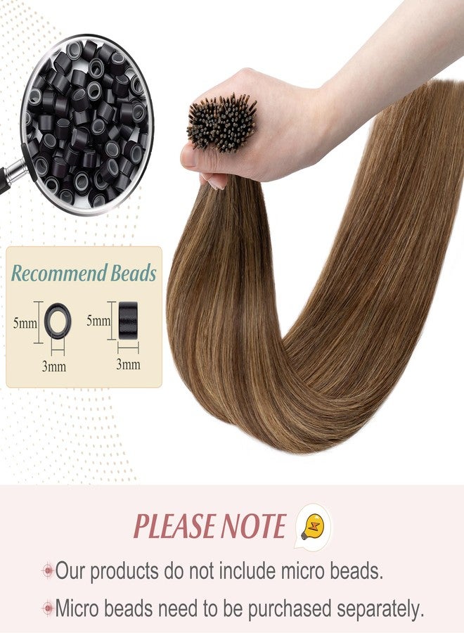 SEGO I Tip Hair Extensions Human Hair Keratin Pre Bonded MicroBeads Tip Balayage Natural Silky Straight Extensions 100 Strands 50g/Pack /16 Inch 4P27 Medium Brown&Dark Blonde - Image 4