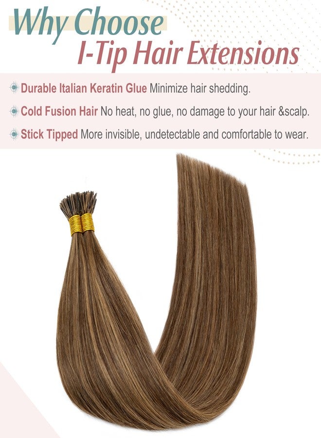 SEGO I Tip Hair Extensions Human Hair Keratin Pre Bonded MicroBeads Tip Balayage Natural Silky Straight Extensions 100 Strands 50g/Pack /16 Inch 4P27 Medium Brown&Dark Blonde - Image 5