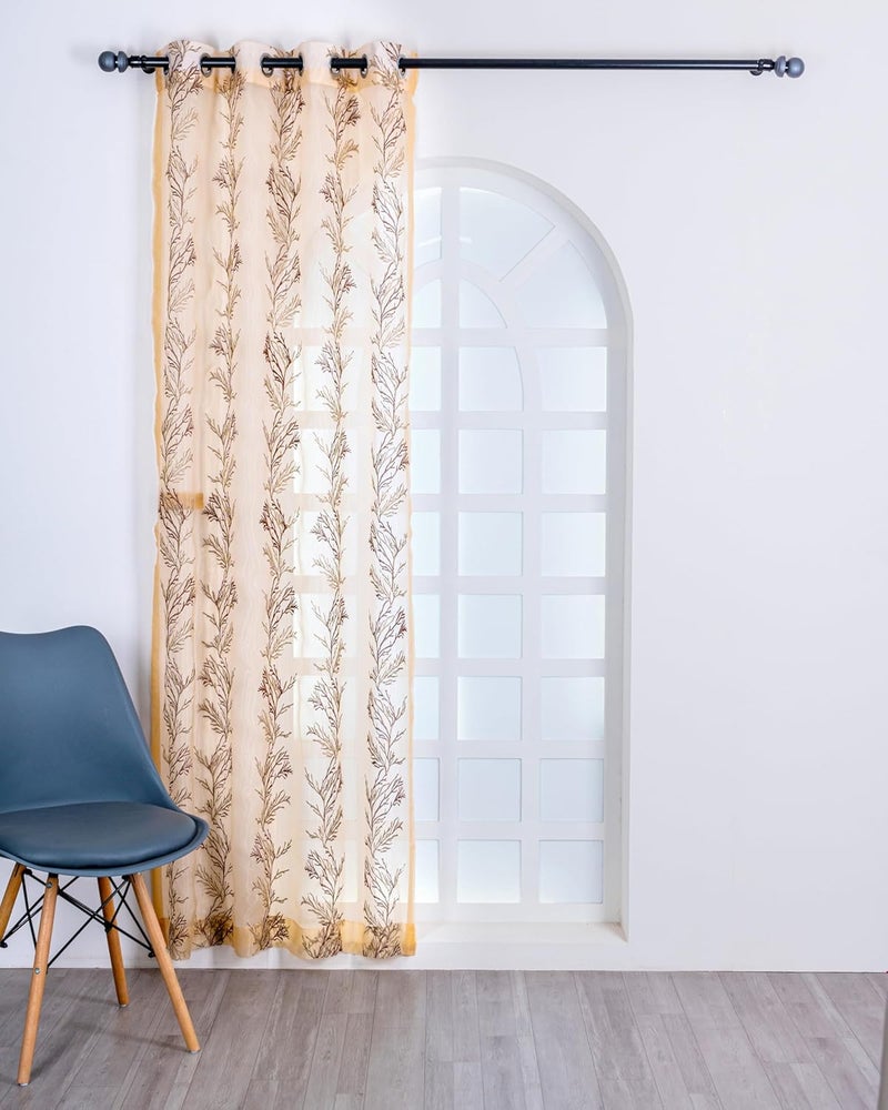 Parda Online 9Ft Brown Sheer Tissue with Embroidery Tree Design Eyelet Window Curtain - Pack of 2 - Image 3