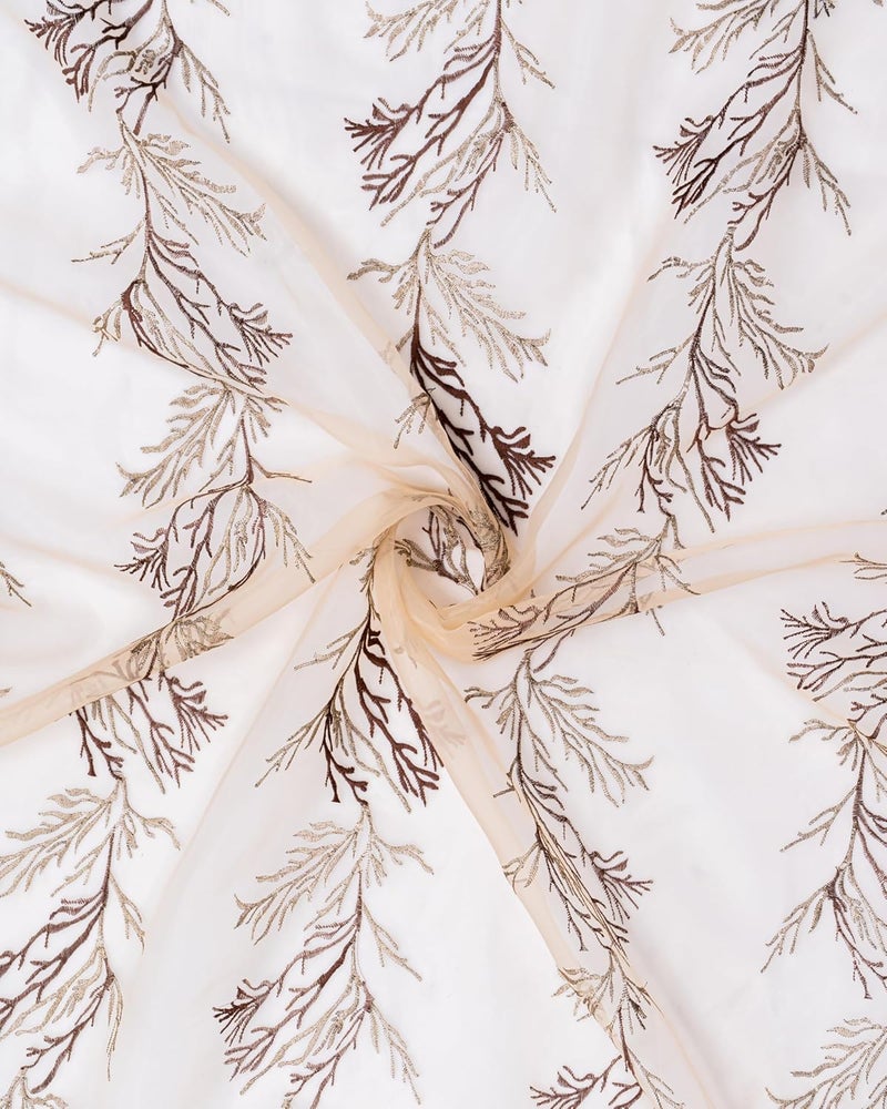 Parda Online 9Ft Brown Sheer Tissue with Embroidery Tree Design Eyelet Window Curtain - Pack of 2 - Image 4