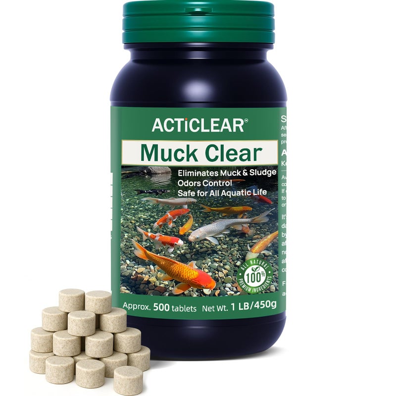 ActiClear Muck Clear â€“ Natural Pond Sludge Treatment, 500 Tablets for Ponds, Fountains & Bird Baths, Beneficial Bacteria & Enzymes, Chemical-Free & Safe for Fish, Pets & Wildlife - Image 1