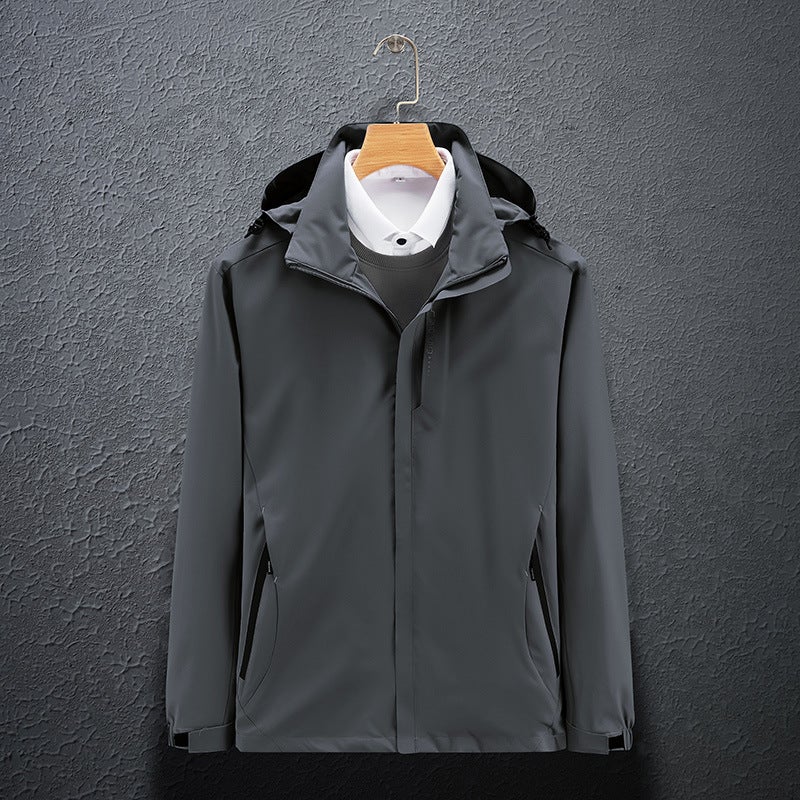 Mens Windproof Waterproof Jacket Spring Fall Thin Coat Male Gray - Image 1