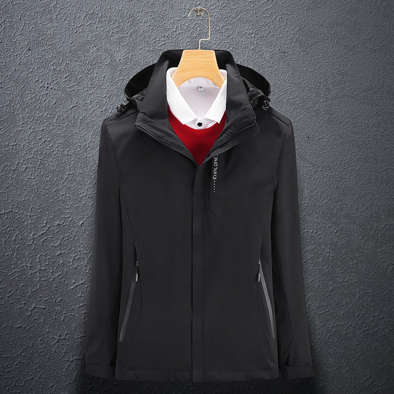 Mens Windproof Waterproof Jacket Spring Fall Thin Coat Male Gray - Image 3
