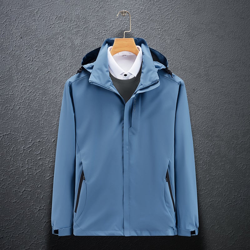 Mens Windproof Waterproof Jacket Spring Fall Thin Coat Male Gray - Image 2