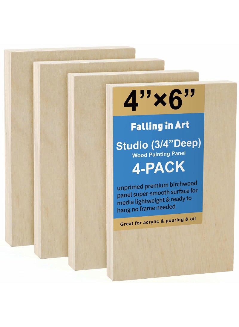 Falling In art Falling in Art Unfinished Birch Wood Panels Kit for Painting Wooden Canvas 4 Pack of 4x6 Studio 34 Deep Cradle Boards for Pouring Art Crafts Burning and More 